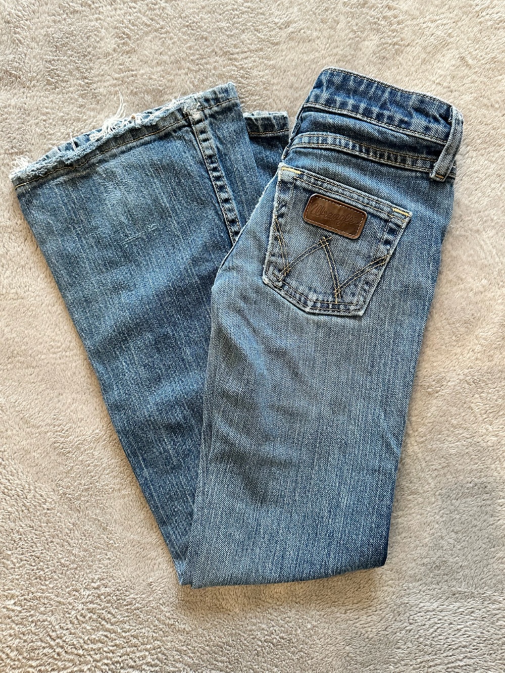 Wrangler Blue Denim Kids Jeans with Frayed Hem
